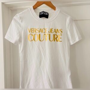 Versace authentic Jeans Collection White and Gold Short Sleeve Tee